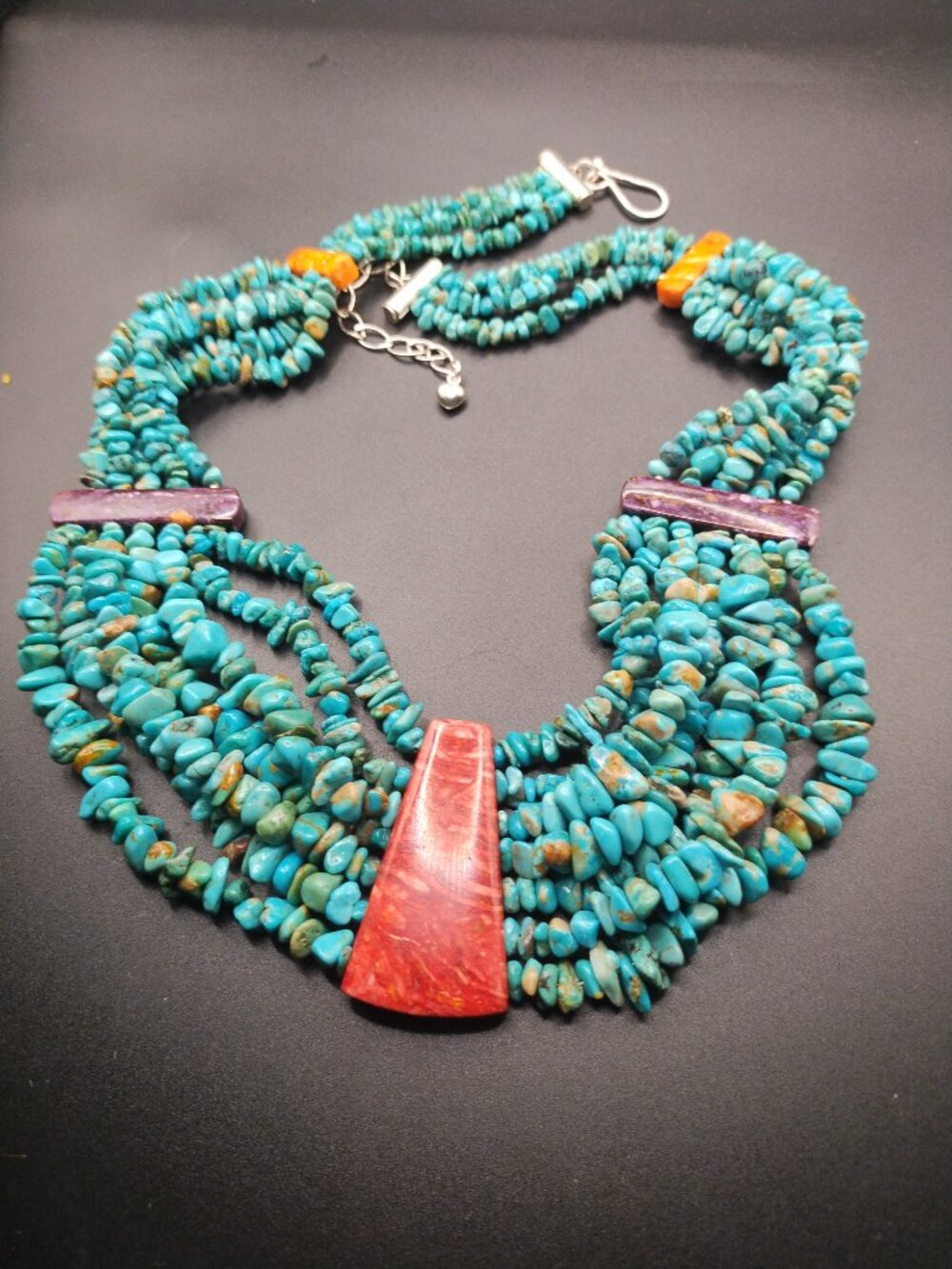 Jay King DTR mine finds Turquoise spiny oyster Statement necklace 925 Sterling S - Picture 15 of 16